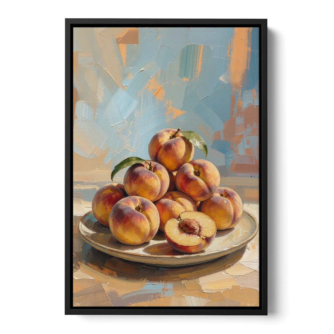 Kitchen Paintings Sunlit Peach Pile - Black Framed Canvas Wall Art - Front