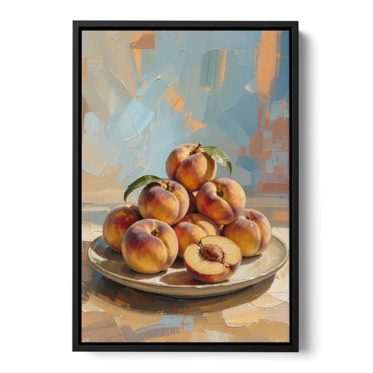 Kitchen Paintings Sunlit Peach Pile - Black Framed Canvas Wall Art - Front