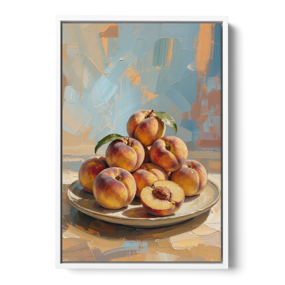 Kitchen Paintings Sunlit Peach Pile - White Framed Canvas Wall Art - Front