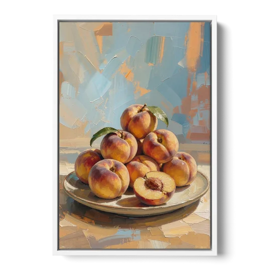 Kitchen Paintings Sunlit Peach Pile - White Framed Canvas Wall Art - Front