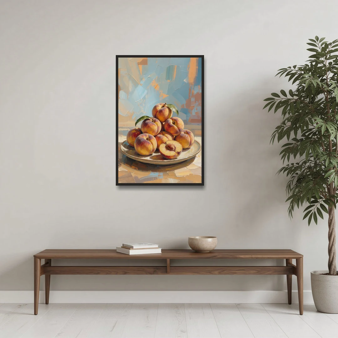 Kitchen Paintings Sunlit Peach Pile - Black Framed Canvas Wall Art - Coffee Table - 24x36
