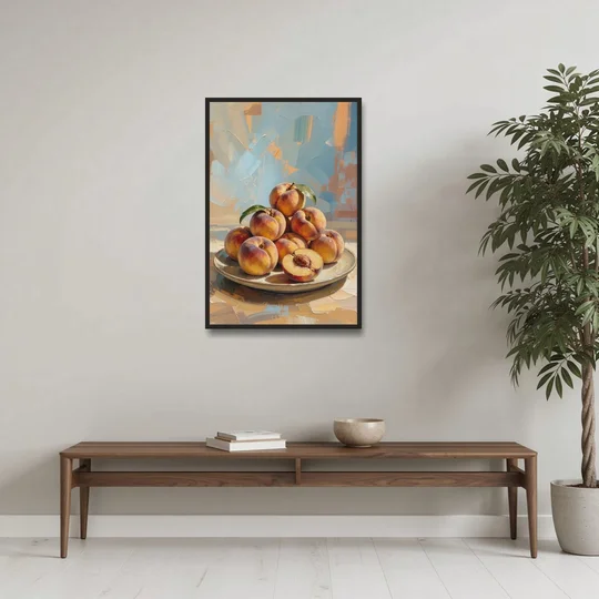 Kitchen Paintings Sunlit Peach Pile - Black Framed Canvas Wall Art - Coffee Table - 24x36