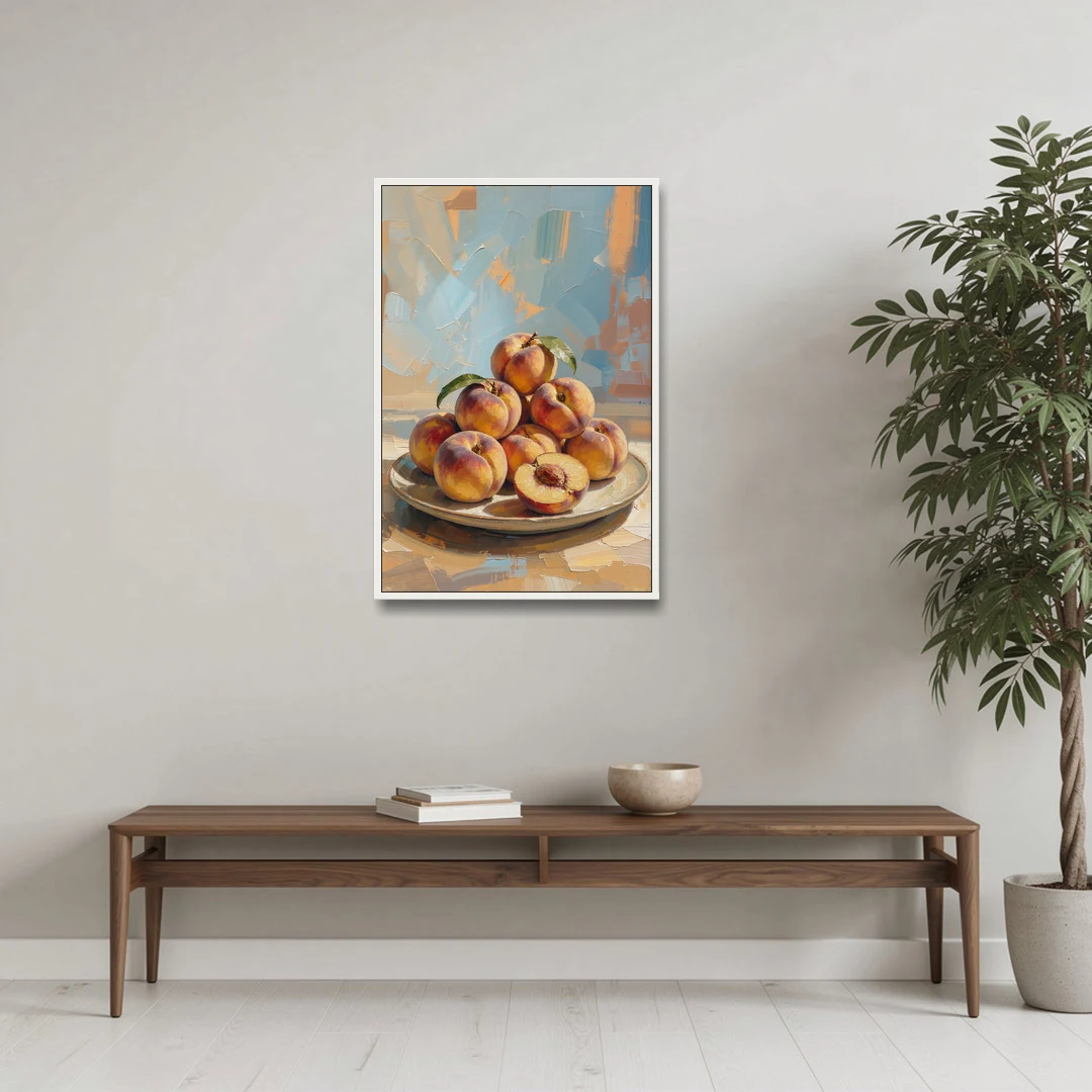 Kitchen Paintings Sunlit Peach Pile - White Framed Canvas Wall Art - Coffee Table - 24x36
