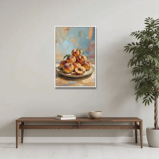 Kitchen Paintings Sunlit Peach Pile - White Framed Canvas Wall Art - Coffee Table - 24x36