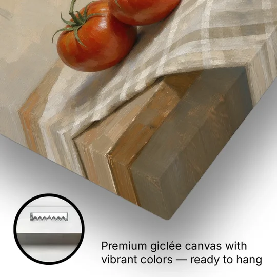 Kitchen Wall Art Canvas of Vine Tomatoes and Garlic - Canvas Wall Art - Gallery Wrap Corner
