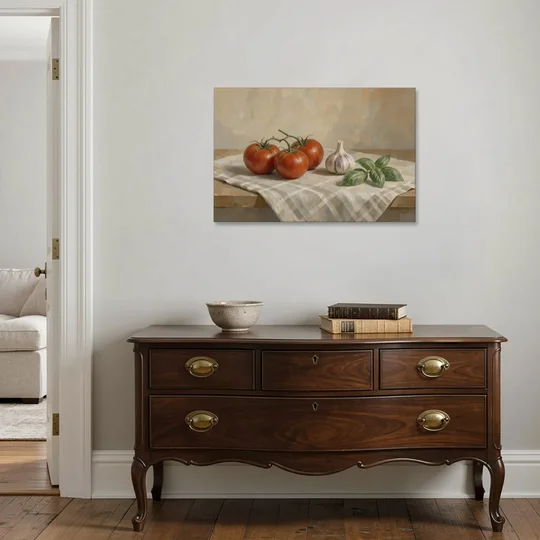Kitchen Wall Art Canvas of Vine Tomatoes and Garlic - Canvas Wall Art - Coffee Table - 36x24