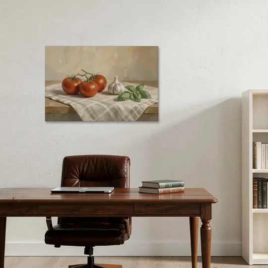 Kitchen Wall Art Canvas of Vine Tomatoes and Garlic - Canvas Wall Art - Office - 36x24