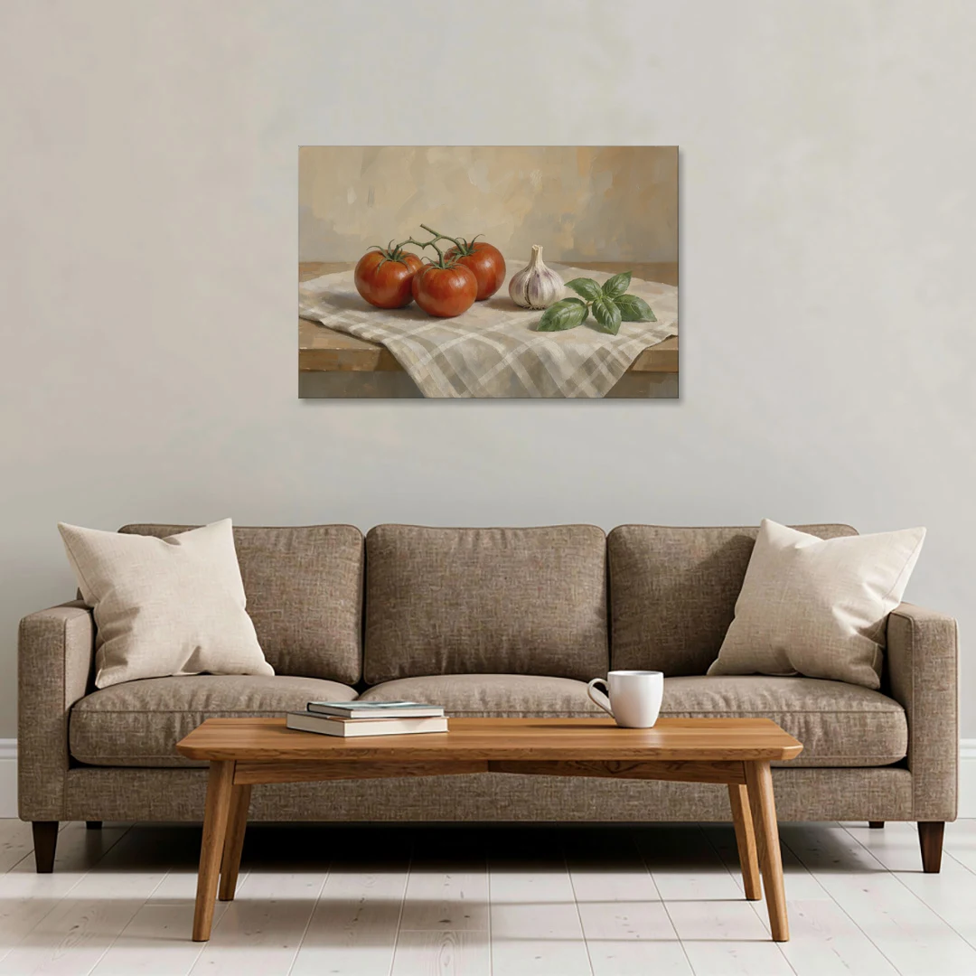 Kitchen Wall Art Canvas of Vine Tomatoes and Garlic - Canvas Wall Art - Sofa - 36x24