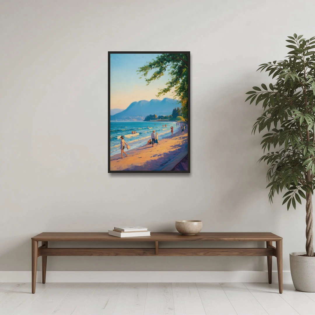 Kitsilano Beach Day - Black Framed Canvas Wall Art - Coffee Table - 24x36