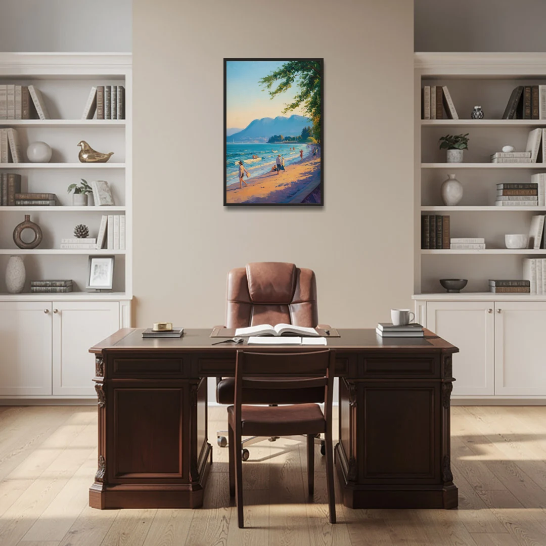 Kitsilano Beach Day - Black Framed Canvas Wall Art - Office - 24x36