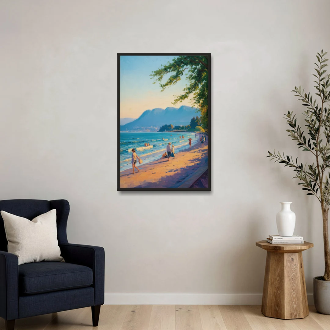 Kitsilano Beach Day - Black Framed Canvas Wall Art - Sofa - 24x36