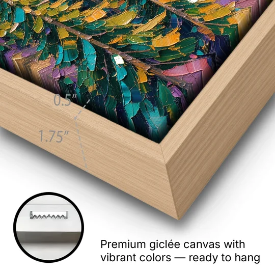 Knife-Laid Forest Pines Below the Mountain Peak - Oak Framed Canvas Wall Art - Gallery Wrap Corner