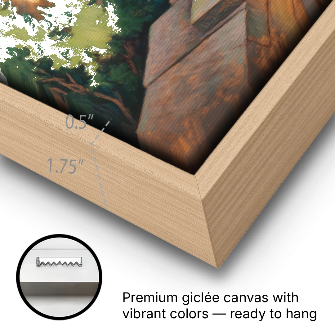 Knossos Palace - Oak Framed Canvas Wall Art - Gallery Wrap Corner