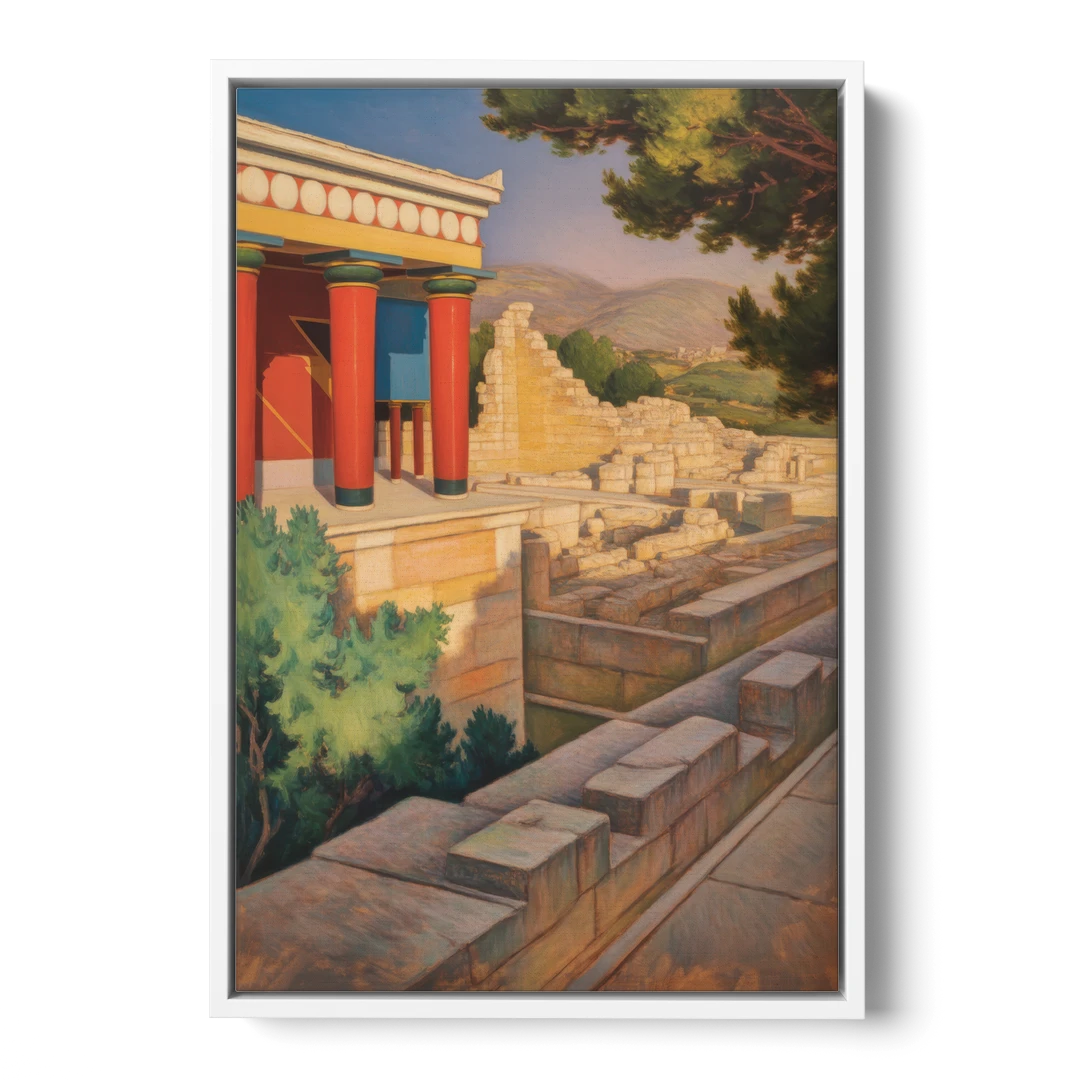 Knossos Palace - White Framed Canvas Wall Art - Front