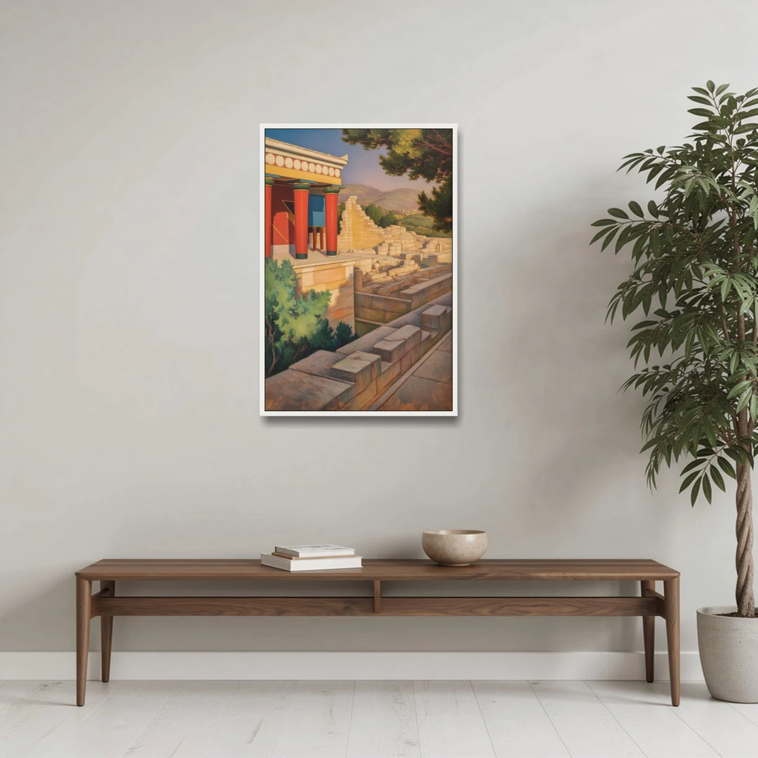 Knossos Palace - White Framed Canvas Wall Art - Coffee Table - 24x36