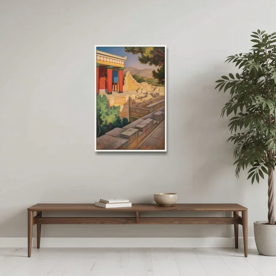 Knossos Palace - White Framed Canvas Wall Art - Coffee Table - 24x36