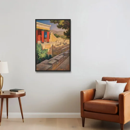 Knossos Palace - Black Framed Canvas Wall Art - Sofa - 24x36