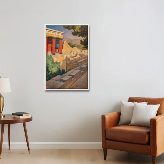 Knossos Palace - White Framed Canvas Wall Art - Sofa - 24x36