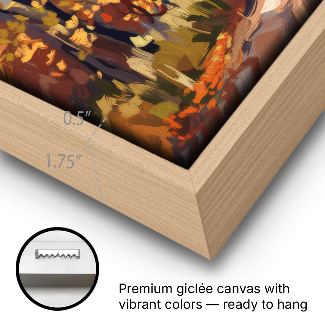 Knoxville Autumn Colors - Oak Framed Canvas Wall Art - Gallery Wrap Corner