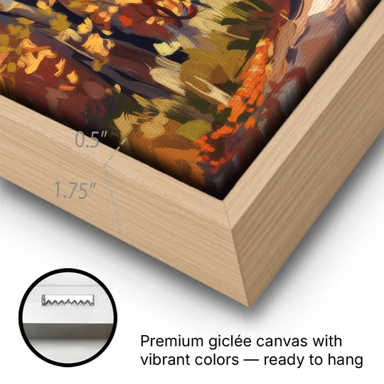 Knoxville Autumn Colors - Oak Framed Canvas Wall Art - Gallery Wrap Corner