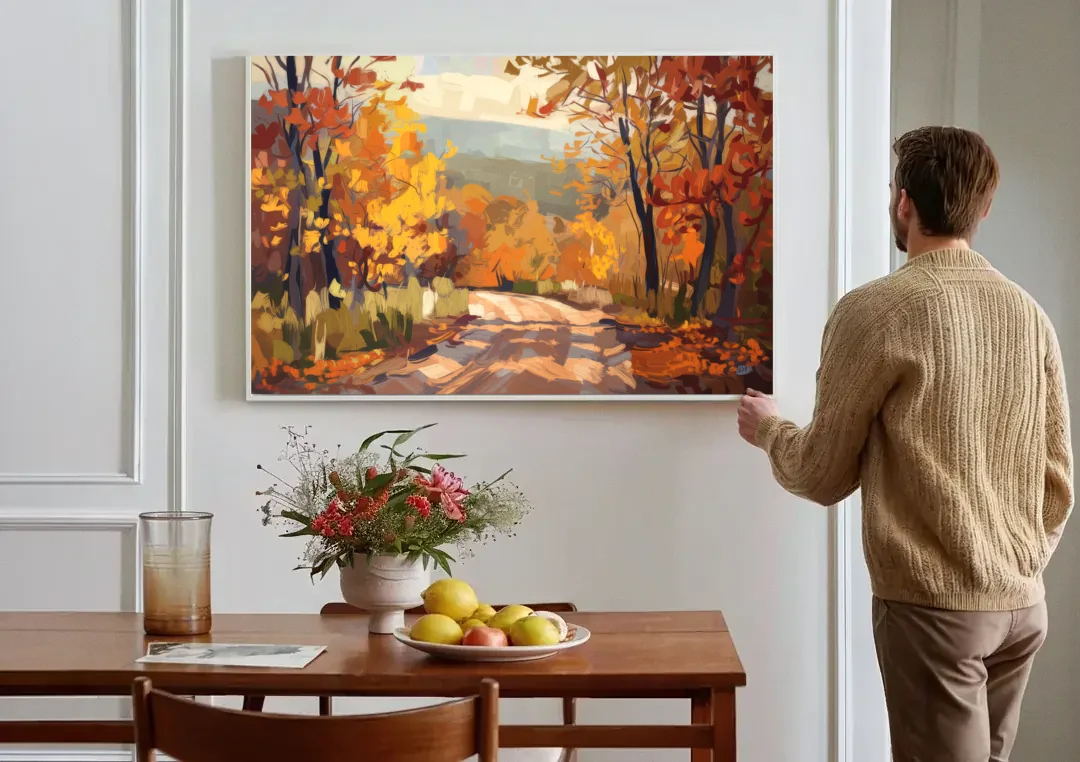Knoxville Autumn Colors canvas wall art above a dining table
