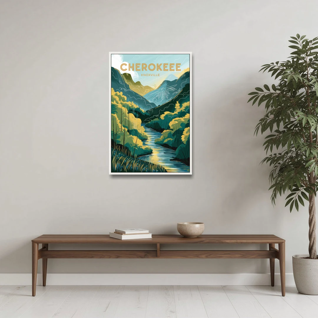 Knoxville Cherokee Heritage - White Framed Canvas Wall Art - Coffee Table - 24x36