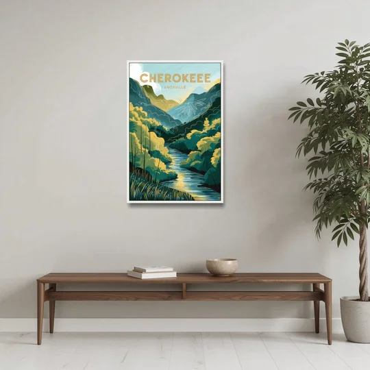Knoxville Cherokee Heritage - White Framed Canvas Wall Art - Coffee Table - 24x36