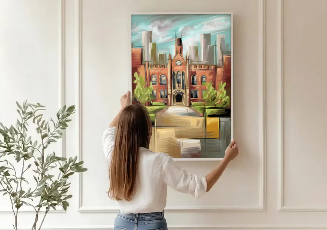 Knoxville College Spirit canvas wall art being hung on a paneled wall