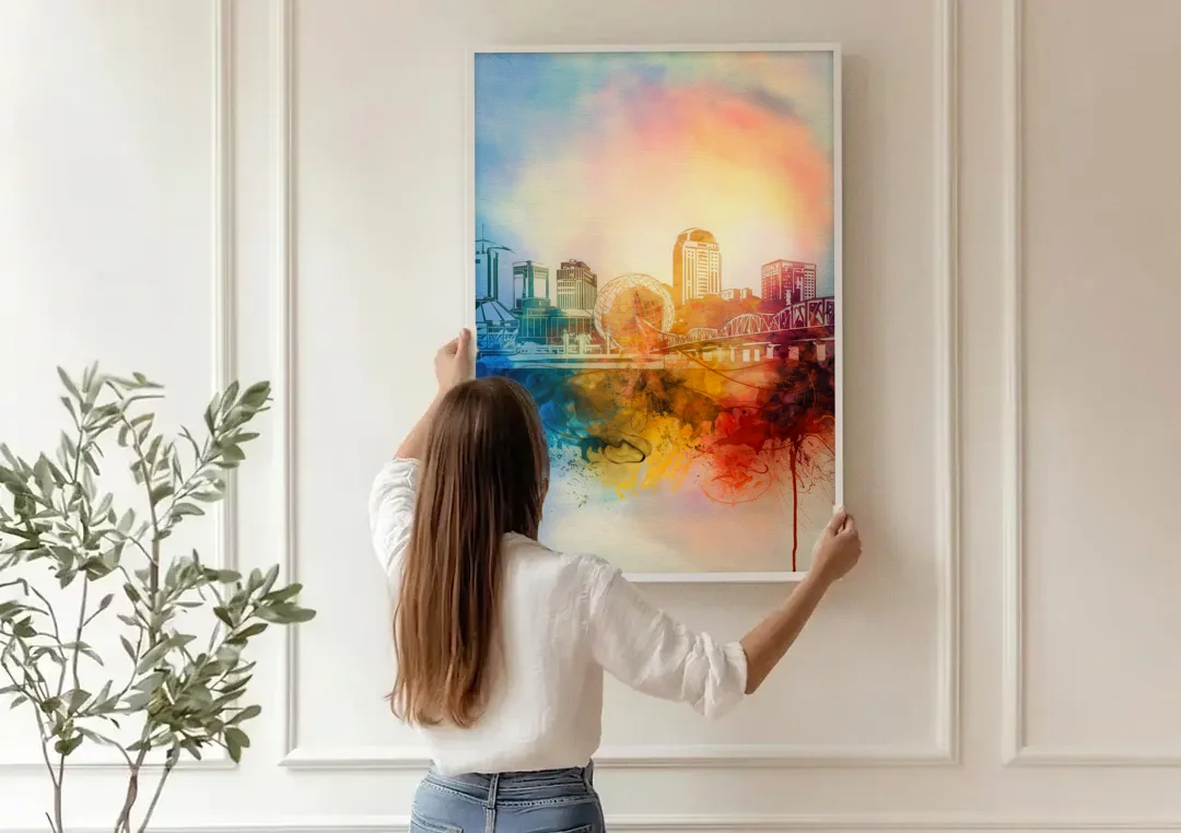 Knoxville Historic Landmarks canvas wall art being hung on a paneled wall