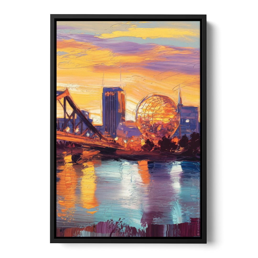 Knoxville Skyline Sunset - Black Framed Canvas Wall Art - Front