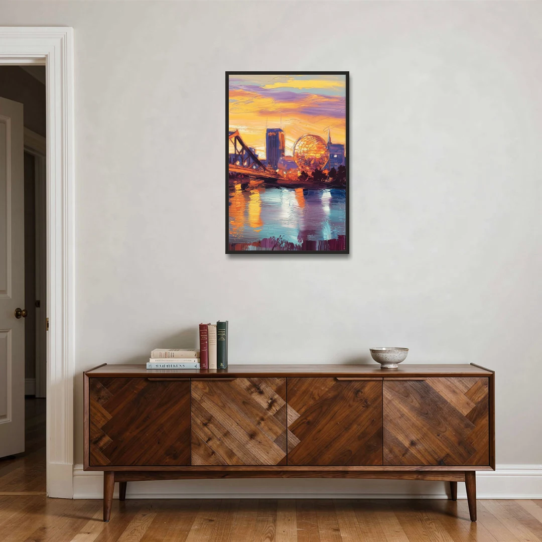 Knoxville Skyline Sunset - Black Framed Canvas Wall Art - Coffee Table - 24x36