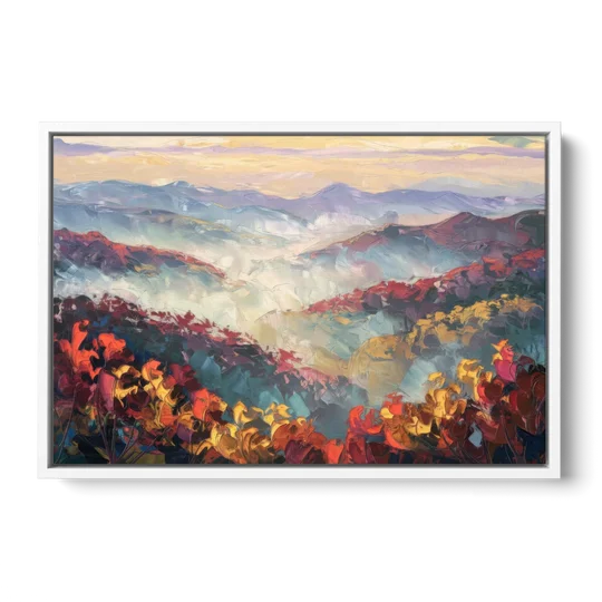 Knoxville Smoky Mountains Scene - White Framed Canvas Wall Art - Front