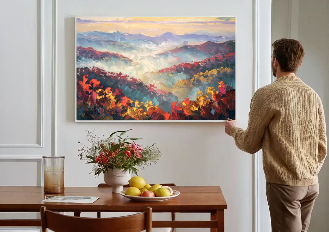 Knoxville Smoky Mountains Scene canvas wall art above a dining table