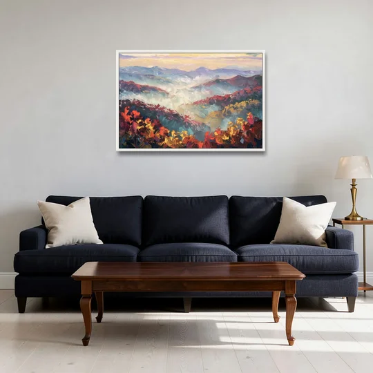 Knoxville Smoky Mountains Scene - White Framed Canvas Wall Art - Sofa - 36x24