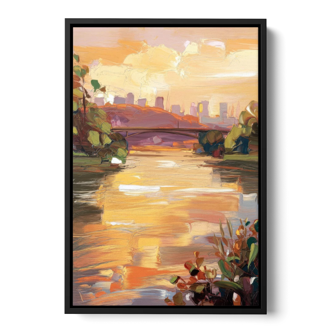 Knoxville Tennessee River View - Black Framed Canvas Wall Art - Front