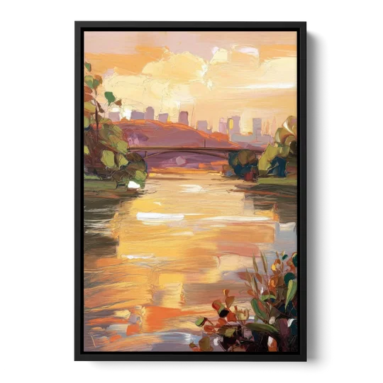 Knoxville Tennessee River View - Black Framed Canvas Wall Art - Front