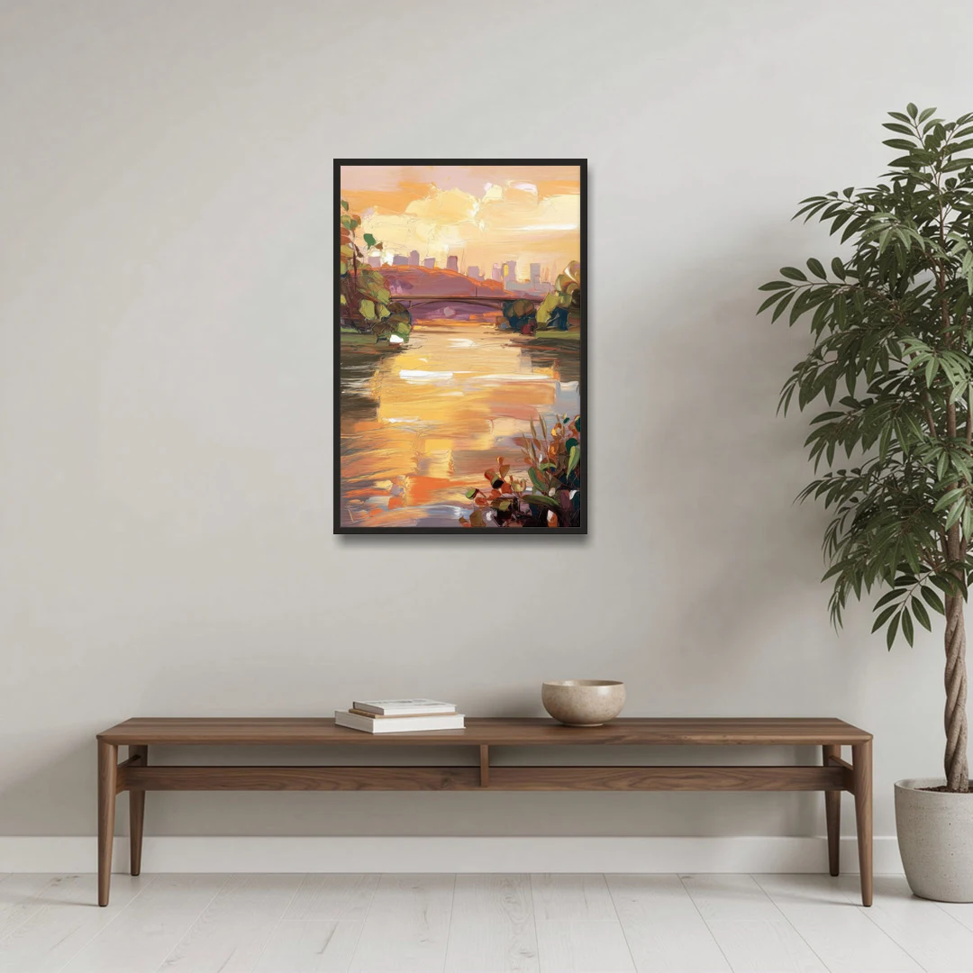 Knoxville Tennessee River View - Black Framed Canvas Wall Art - Coffee Table - 24x36