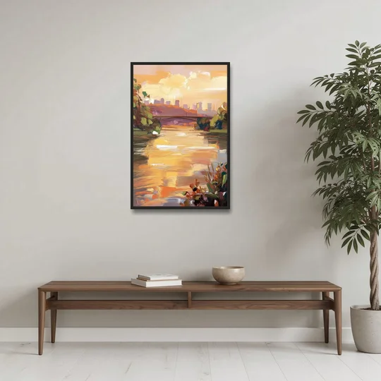 Knoxville Tennessee River View - Black Framed Canvas Wall Art - Coffee Table - 24x36