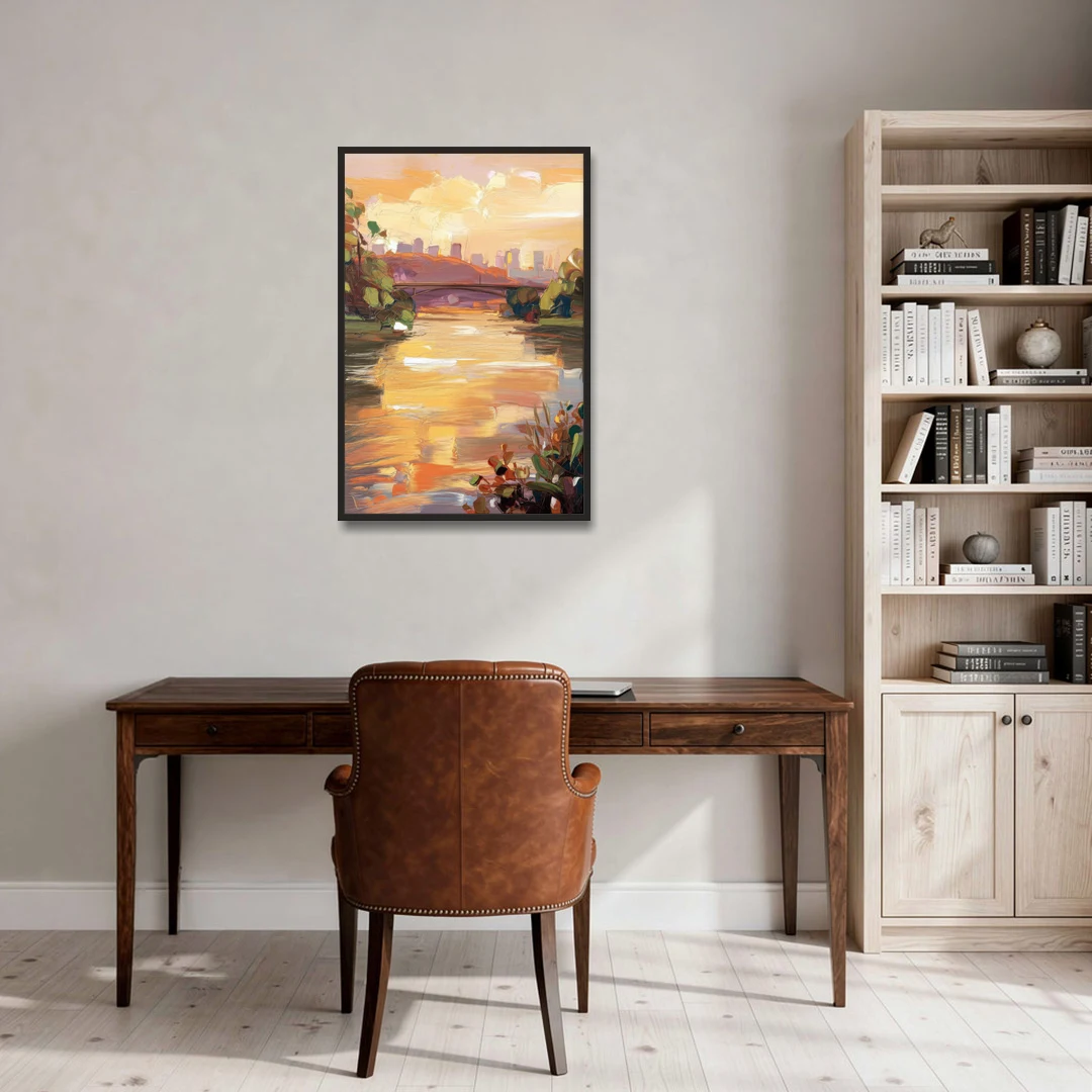 Knoxville Tennessee River View - Black Framed Canvas Wall Art - Office - 24x36