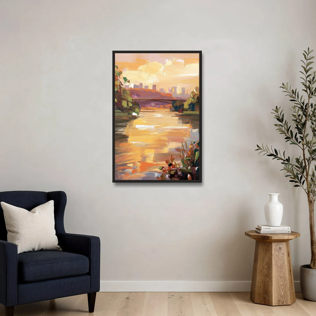 Knoxville Tennessee River View - Black Framed Canvas Wall Art - Sofa - 24x36