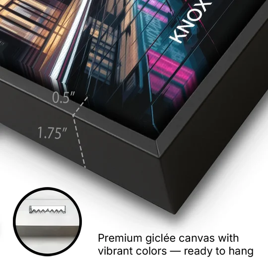 Knoxville Urban Night Lights - Black Framed Canvas Wall Art - Gallery Wrap Corner