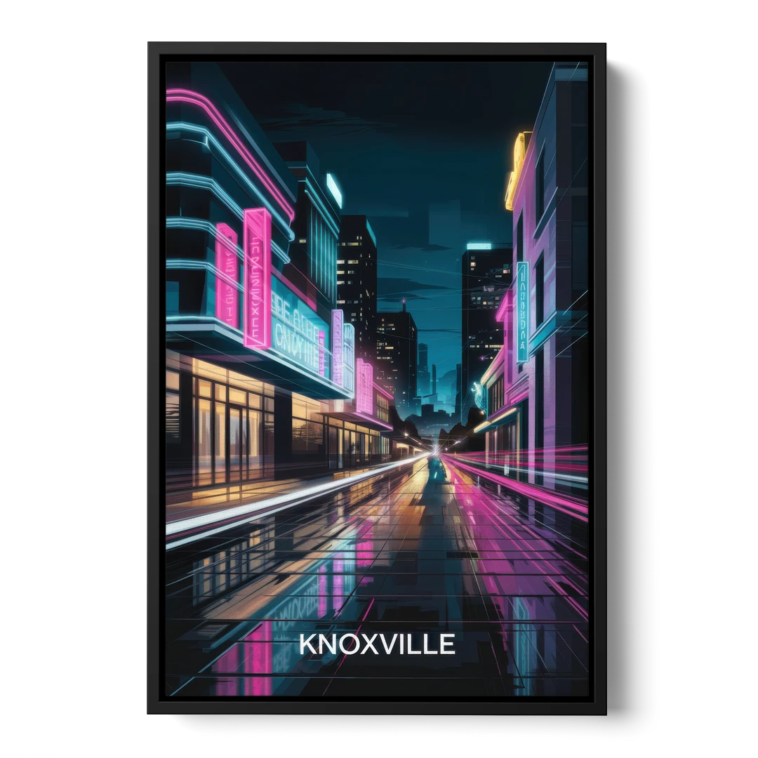 Knoxville Urban Night Lights - Black Framed Canvas Wall Art - Front