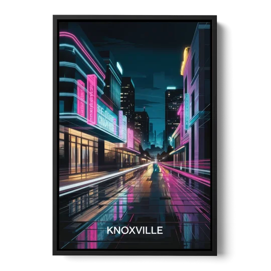 Knoxville Urban Night Lights - Black Framed Canvas Wall Art - Front