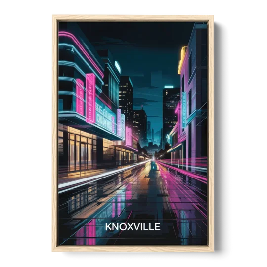 Knoxville Urban Night Lights - Oak Framed Canvas Wall Art - Front