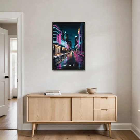 Knoxville Urban Night Lights - Black Framed Canvas Wall Art - Coffee Table - 24x36