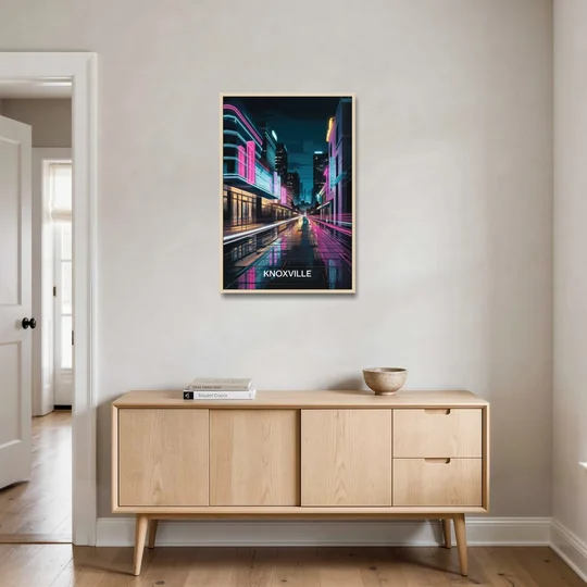 Knoxville Urban Night Lights - Oak Framed Canvas Wall Art - Coffee Table - 24x36