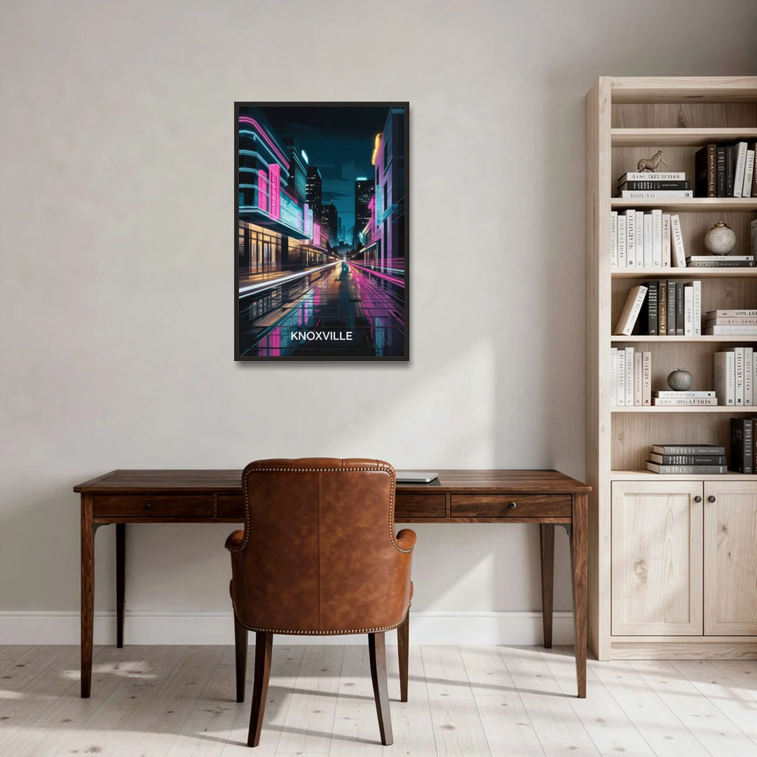 Knoxville Urban Night Lights - Black Framed Canvas Wall Art - Office - 24x36