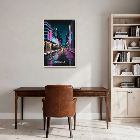 Knoxville Urban Night Lights - Oak Framed Canvas Wall Art - Office - 24x36