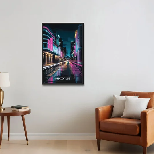 Knoxville Urban Night Lights - Black Framed Canvas Wall Art - Sofa - 24x36