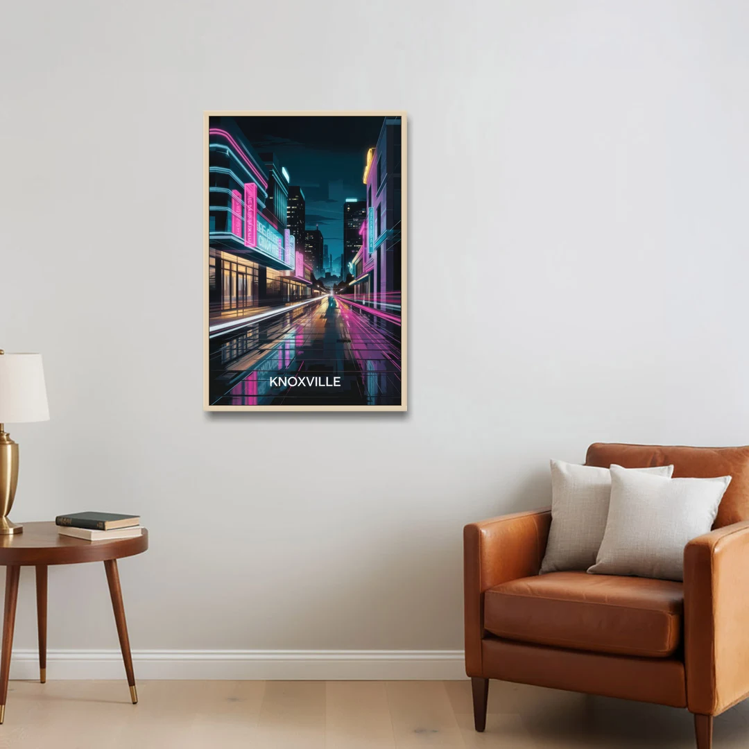 Knoxville Urban Night Lights - Oak Framed Canvas Wall Art - Sofa - 24x36